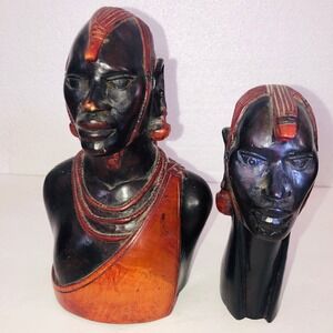 Ebony Sculptures of African Maasai Warrior & Woman